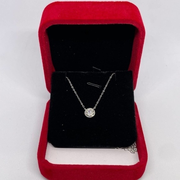 Moissanite Necklace Pendant Bezel 1 Ct Brilliant Round Cut GRA Certified - Picture 11 of 11